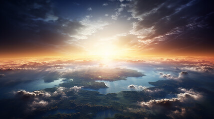 Wall Mural - beautiful sunrise over group of planets in space
