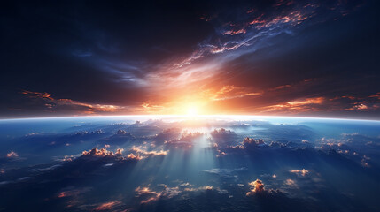 Wall Mural - beautiful space scene with sunrise over group of planets in space
