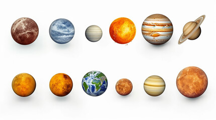 Wall Mural - the planets of the solar system isolated on white background