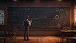 © Serhii - A male professor stands against the background of a large board with formulas