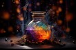 Jar of magical healing / mana potion in a glass jar on a dark background