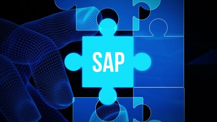 SAP System Software Automation concept on virtual screen data center. Business, modern technology, internet and networking concept.