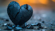 broken glass black heart with cracks on dark background. Concept of separation and breakup of relationships, generative ai
