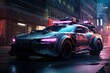 © Serhii - Cool cyberpunk police car in the city of the future