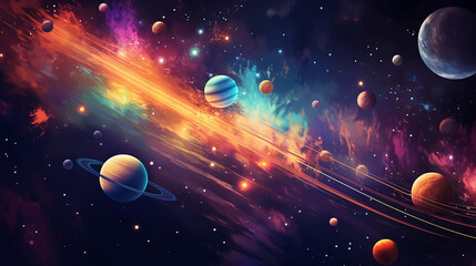 Wall Mural - colorful bright solar system planets on universe background