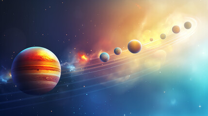 Wall Mural - colorful solar system with nine planets and satellite