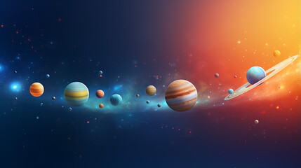beautiful space scene with colorful solar system with nine planets and satellite
