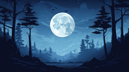 Wall Mural - beautiful night scene with full moon