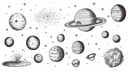 Wall Mural - set of space objects planets stars hand drawn
