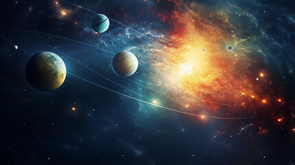 Wall Mural - solar system planets mixed media created with generative ai technology