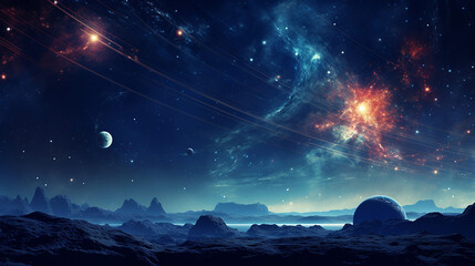 Wall Mural - solar system planets at starry sky