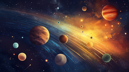 Wall Mural - solar system planets and stars illustration