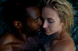 Young interracial couple in love in hot tub, spa wellness