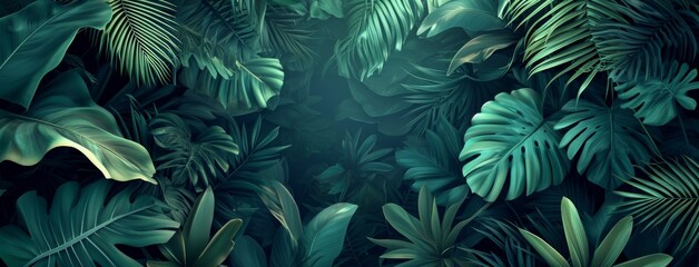 Naklejka na meble tropical leaves jungle background, in the style of dark aquamarine and green