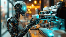 A Robot Barista Makes Coffee In A Coffee Shop