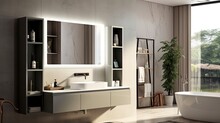 Smart Mirror Bathroom Cabinets With Built In Charging Ports Solid Color Background