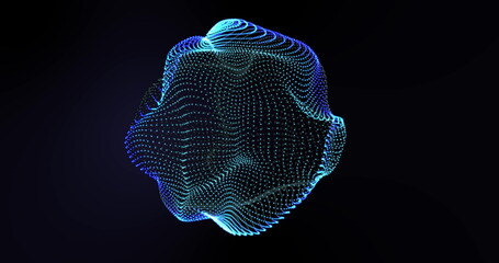 Wall Mural - image of glowing blue mesh of connections spinning over black background