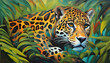 leopard in the zoo in oil painting theme