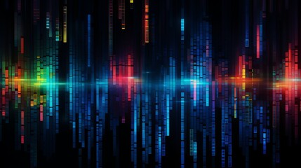 Wall Mural - neon glitch: abstract digital pixels on dark background – futuristic cyberpunk wallpaper