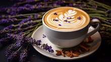Lavender Honey Latte In A Quaint Garden Themed Cafe