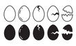 Set of broken eggs icon. Black and outline shapes of cracked egg