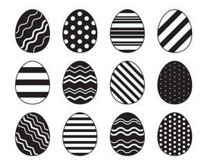 Poster - Black and white easter egg icon collection. Vector symbols set