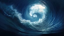 Blue Sea Waves Spiraling Into A Circular Water Tornado Formation, Ai Generated