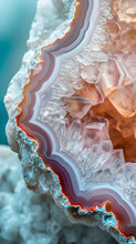 Macro Close-up Of Natural Geode Crystal Gemstone Mineral Rock Formation, Blue, Purple, Amethyst, Rose Quartz, Agate, Background Image, Room For Copy Space