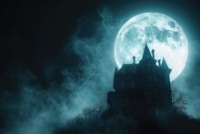 A Spooky Silhouette Of A Haunted House Against A Full Moon In The Night Sky Halloween Background With Haunted House