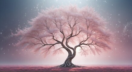 Wall Mural - In a dreamlike, otherworldly composition, an ethereal fairylike binary tree entity takes center stage, captivating viewers with its enchanting presence.