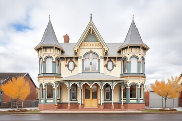 high victorian gothic home with arched windows