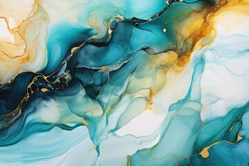 Wall Mural - snaking metallic swirls currents of translucent hues, and foamy sprays of color shape the landscape of these free-flowing textures. Natural luxury abstract fluid art painting in liquid ink technique