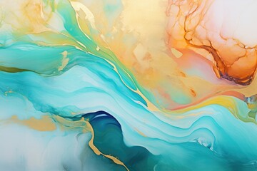 Wall Mural - snaking metallic swirls currents of translucent hues, and foamy sprays of color shape the landscape of these free-flowing textures. Natural luxury abstract fluid art painting in liquid ink technique