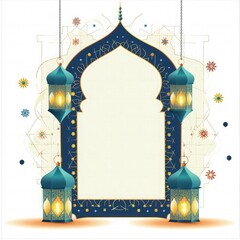 Wall Mural - happy eid greetings, islamic background, greetings card with lantern,  islamic social media banner