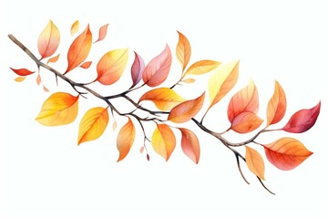 Wall Mural - Vibrant autumn foliage branch. Watercolor illustration. (Transparent background). Generative AI