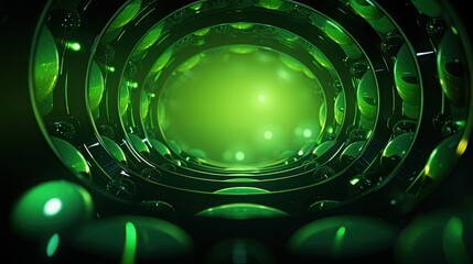 Sticker - Background with green circles arranged in a circular pattern with a mirror effect and radial blur