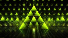 Background With Neon Yellow Triangles Arranged In A Checkerboard Pattern With A 3d Effect And Particle System