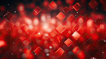 Background with red squares arranged in a diamond pattern with a bokeh effect and color grading