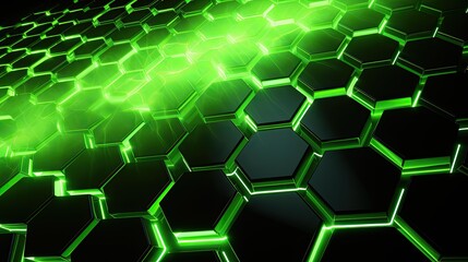 Wall Mural - Imagineprompt a background with neon green hexagons arranged in a grid pattern with a 3d effect and a parallax scroll