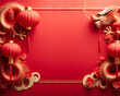 chinese decorations with dragon and lantern on red background, chinese new year mockup