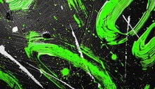 An Image Of Green Paint With Paint Splatter On Black.