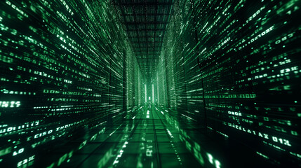 Digital binary code matrix background. Scientific technology data binary code network conveying connectivity, complexity and data flood of modern digital age