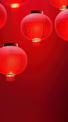 Wall Mural - Chinese red lantern suspended against red background stock photo.