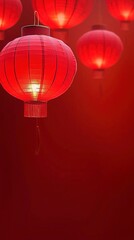 Wall Mural - Chinese red lantern suspended against red background stock photo.