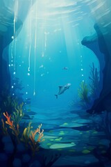 Wall Mural - Rays of light underwater, illustration, playrix style, background