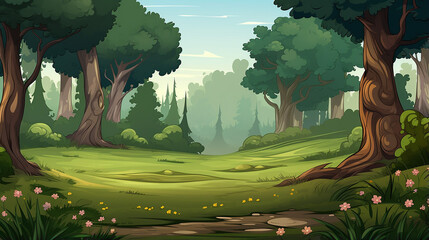 Wall Mural - seamless spring forest landscape never ending nature background for game design