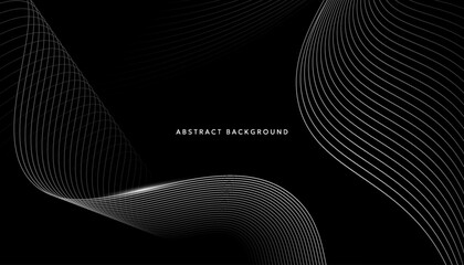 Black abstract background with white curves