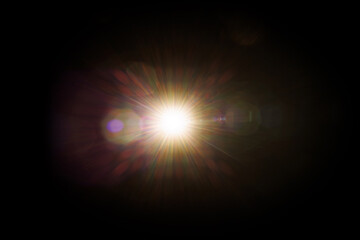 Aufkleber - Easy to add lens flare effects for overlay designs or screen blending mode to make high-quality images. Abstract sun burst, digital flare, iridescent glare over black background.