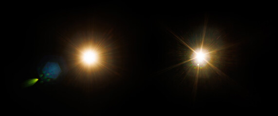 Aufkleber - Easy to add lens flare effects for overlay designs or screen blending mode to make high-quality images. Abstract sun burst, digital flare, iridescent glare over black background.