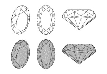 Set of isolated oval gemstone illustrations